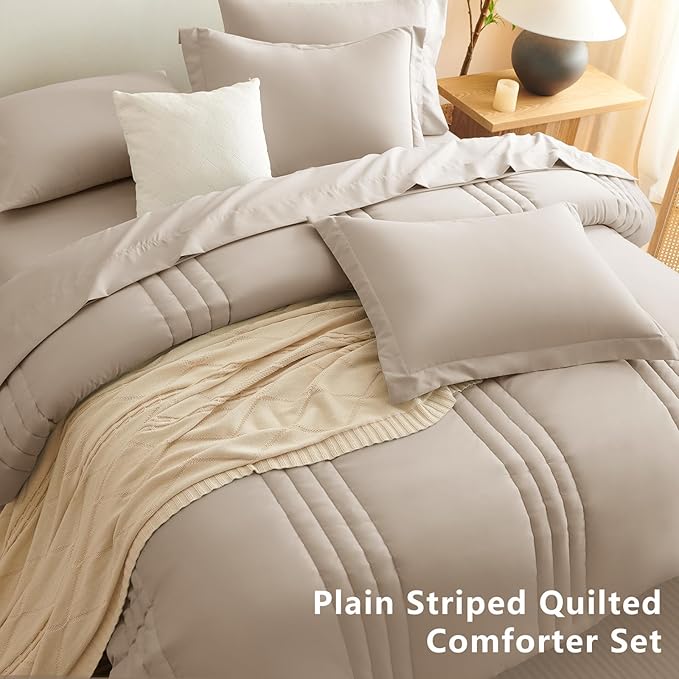 CozyLux Queen Size Comforter Sets - 7 Piece Bed in a Bag Wheat Comforter Set with Sheets Luxury Bed Set All Seasons, Soft Bedding Set with Down Alternative Comforter, Sheets, Pillowcases & Shams
