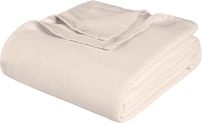 Superior Metro All-Season Cotton Blanket, Woven Blanket for Couch, Bed, Bedding, Farmhouse, Home Essentials, Cute and Cozy Bohemian Blankets, Herringbone Weave, Throw Size, Ivory