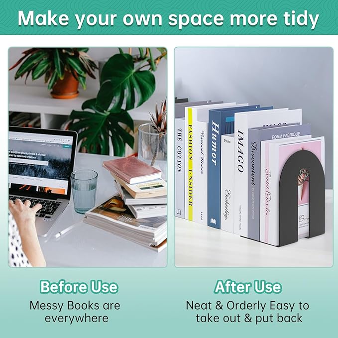 Heavy Duty 10" Bookends, 2 Pair Black Heavy Duty Bookends, Bookend Stopper for Heavy Books, for Office, Bookshelves, Binders & Books