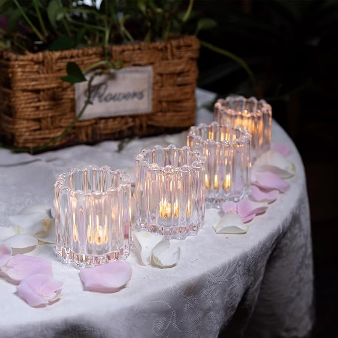 10Pcs Clear Glass Candle Holders - Decorative Ribbed Votive Candle Holders for Warm Glow, Tealight Candle Holder for Wedding Centerpieces Dinner Party Table Decor (for Candles Under 1.8")