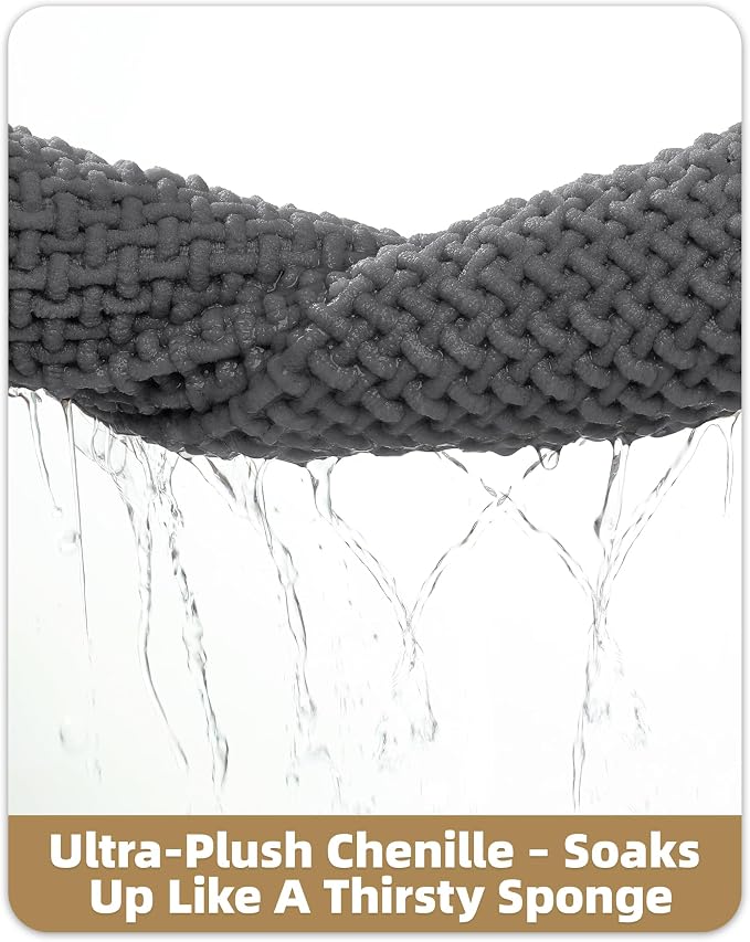 Color&Geometry Rubber Backed Waffle Bath Mat 47x17, Non Slip Water Washable Bathroom Rugs, Soft Absorbent Chenille Boho Carpet for Bathroom Floor, Tub and Shower, Grey