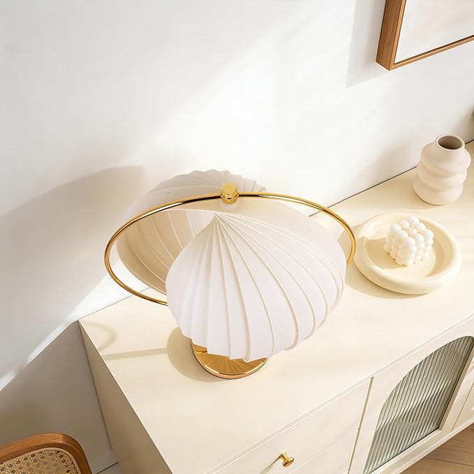 Fandian Flexible Pleated Table Lamp, Bedside Nightstand Lamp with Beige Lampshade, Morden Desk Lamp for Bedroom Home Office Decor, E26 Bulb Included