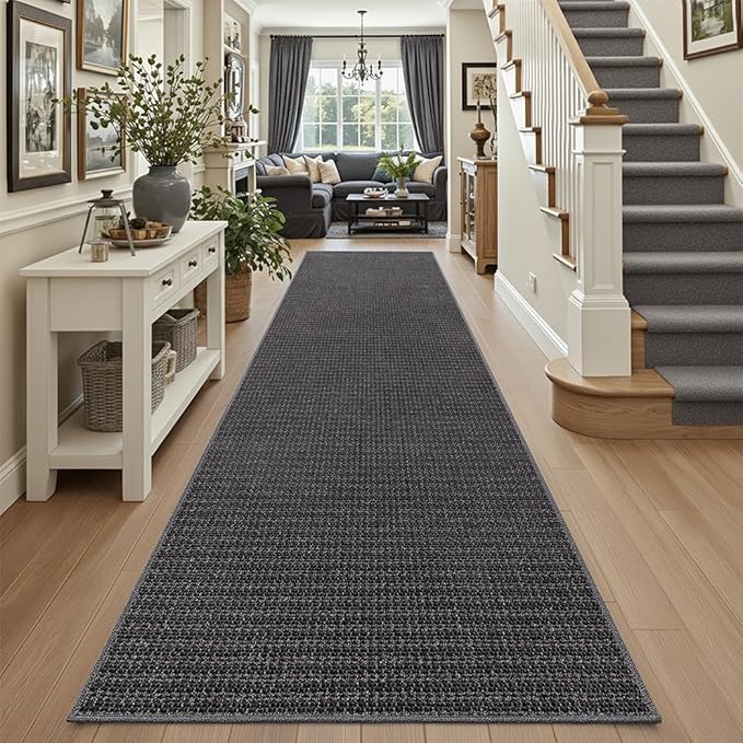 DEXI Hallway Runner Rug Hallway 3x10, Non Slip Low Pile Entryway Rug Runners with Rubber Backing, Dirt Trapping Hallways Floor Carpet for Indoor Hall Kitchen Bedroom Bathroom Laundry Room, Dark Grey