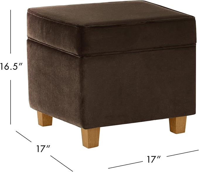 Homepop Home Decor Classic Square Storage Ottoman with Lift Off Lid | Ottoman with Storage for Living Room & Bedroom, Chocolate Brown Velvet