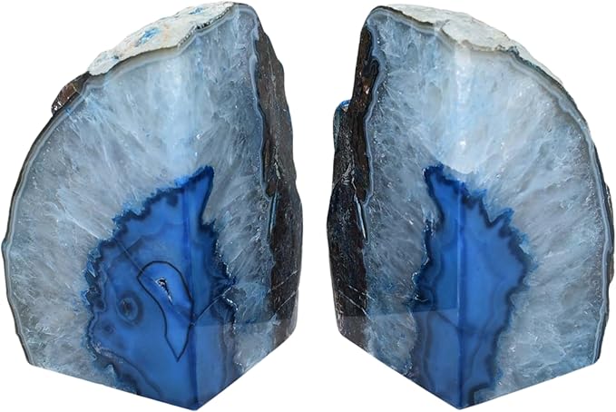 Nature's Decorations Blue Agate Bookends - A-Quality Large Heavy Duty Geode, Navy & Cobalt Premium Office Decor, Crystal Gift, 1 Pair (4-6 lbs)