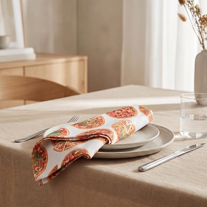 Urban Villa Cloth Napkins 100% Cotton Highly Absorbent Washable Durable Reusable Premium Dinner Napkins Ideal for Gifts for Mothers Day Hotel Farmhouse Parties - Pizza (20" x 20", Set of 12)