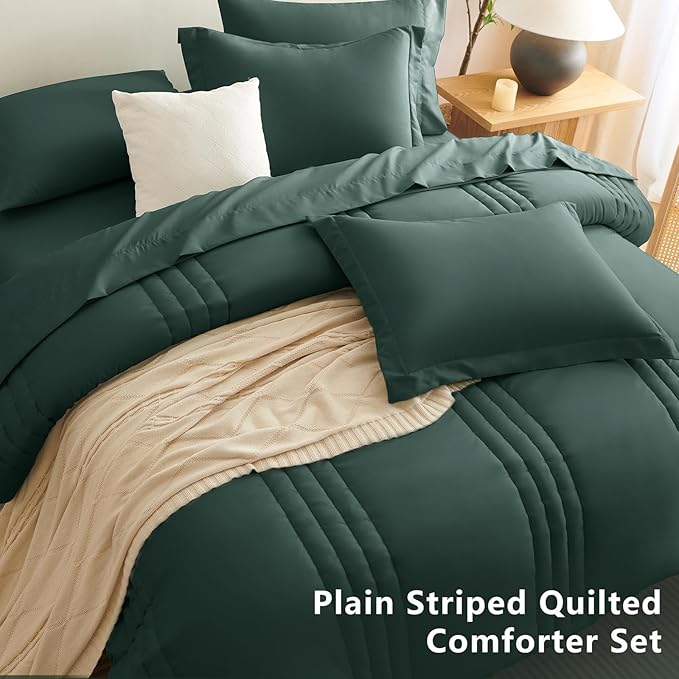CozyLux Full Comforter Set - 7 Pieces Bed in a Bag Forest Green Comforter Set with Sheets Luxury Bed Set All Seasons, Soft Bedding Set with Down Alternative Comforter, Sheets, Pillowcases & Shams