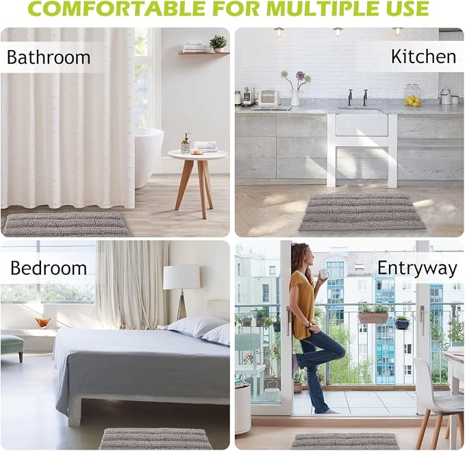 KGORGE Non Slip Bathroom Rugs - Luxury Chenille Dry Fast Plush Super Soft Plush Chenille Washable Small Bath Mats for Kitchen Living Room Bedroom Entryway, Light Grey, 20" W x 32" L, 1 Piece