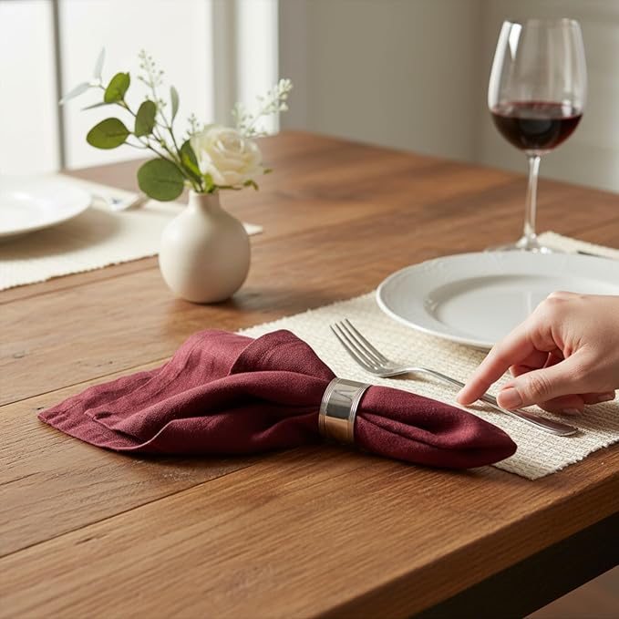 Linen Napkins –100% French Flax – Stonewashed Pure Linen Cloth Napkins - Size 18 Inch x 18 Inch – Set of 4 (Plum Burgundy)