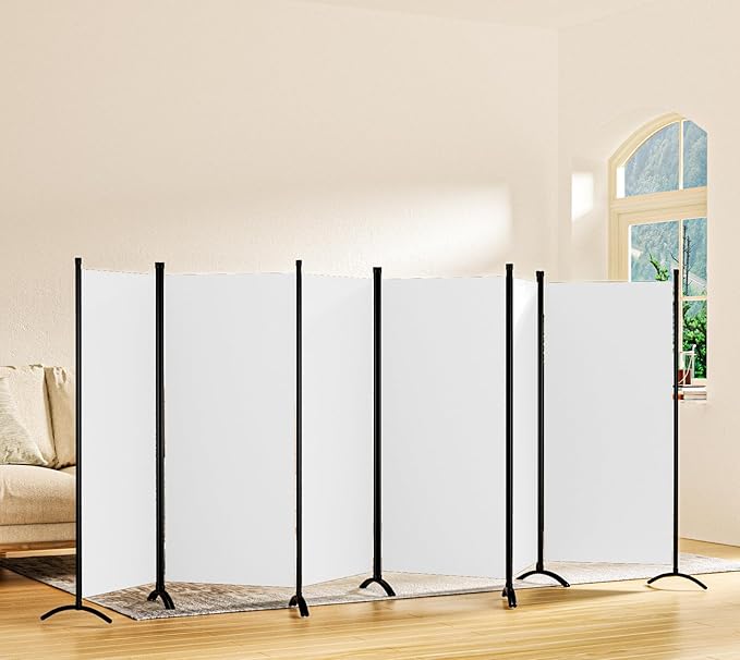 Room Divider-Folding Privacy Screens, 6 ft Partition Room Dividers Wall for Separation, Home, Office, Classroom, Studio (White, 6 Panel)