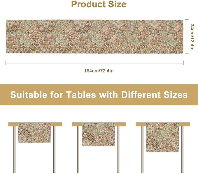 YCness Vintage Mandala Floral Table Runner, Retro Boho Art Pattern Table Runner for Party Kitchen Living Room Holiday Dining, 13x36 Inch