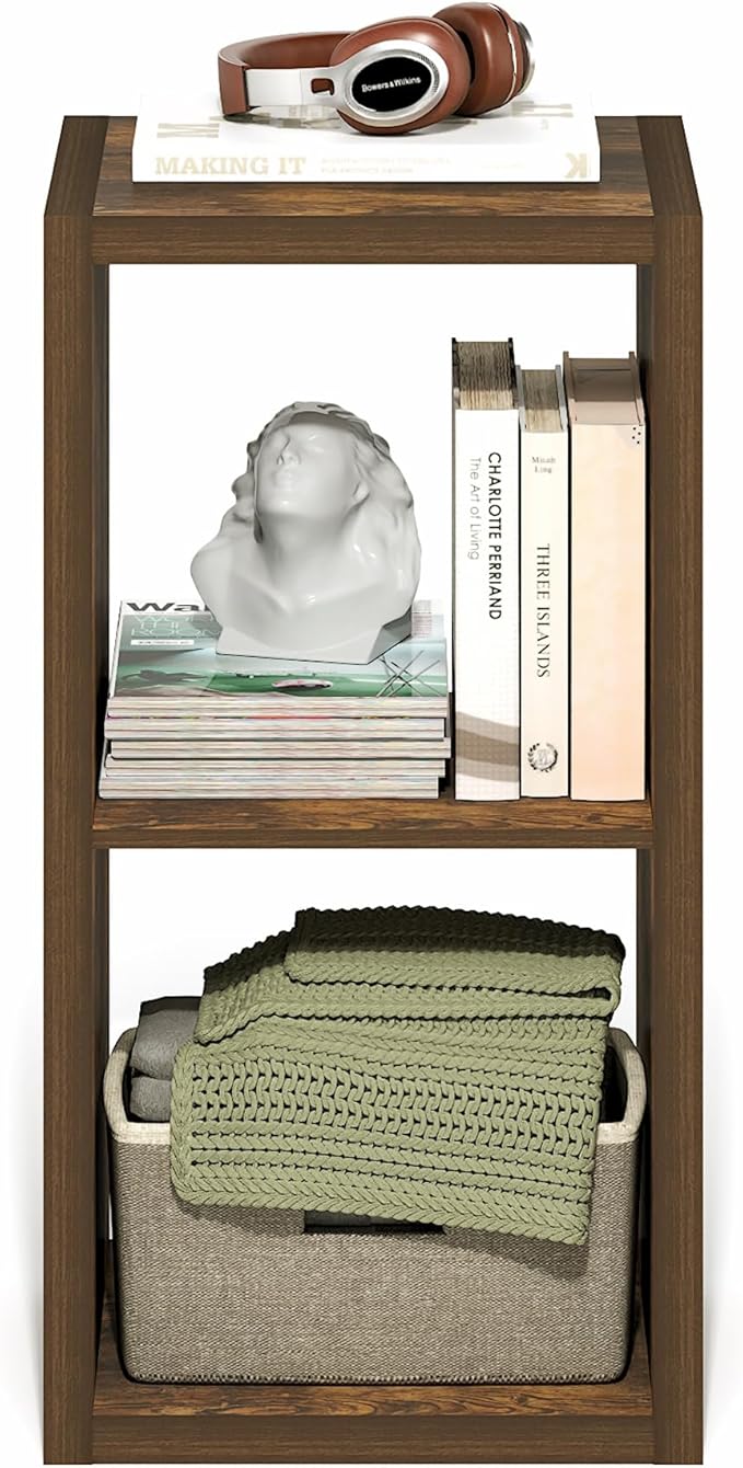 Furinno Cubicle Book Shelf, 2-Cube Bookshelf, Extra Thick Frame Horizontally & Vertically Reversible Bookcase with Open Back, 14.6" x 16" x 30", for Living Room, Bedroom, Home Office, Amber Pine