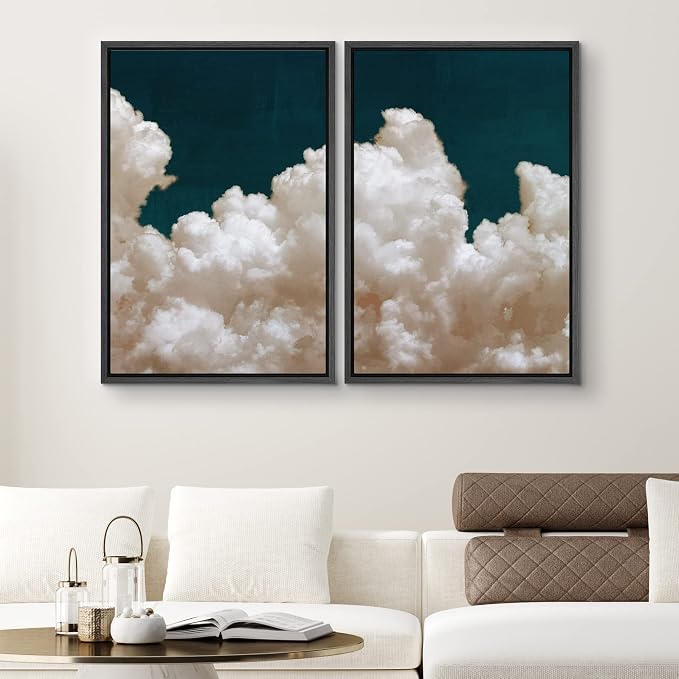 SIGNLEADER Framed Canvas Print Wall Art Set White Pastel Cloud Navy Blue Sky Landscape Nature Wilderness Photography Modern Art Scenic Colorful for Living Room, Bedroom, Office - 24"x36"x2 BLACK