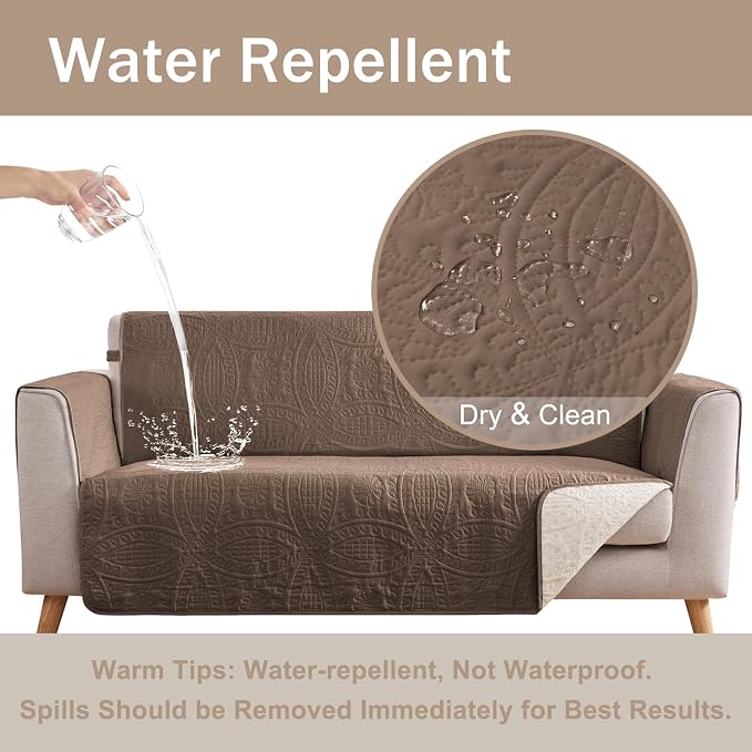 Soft Quilted Couch Cover with Pockets for Extra-Large Sofa, Anti-Slip Sofa Covers Washable for 3 Cushion Pet Friendly, Oversized Sofa Cover Water-Repellent (X-Large Sofa 78", Raw Umber)