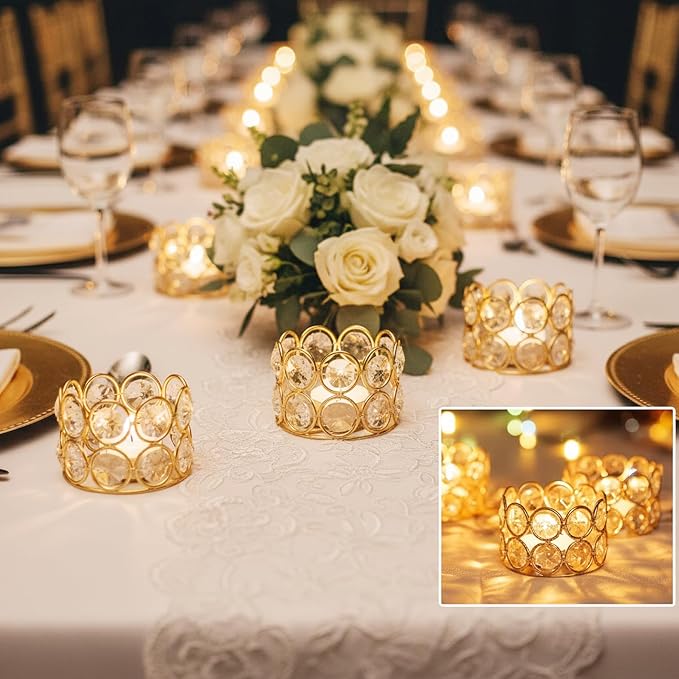 Pack of 20 Gold Crystal Tealight Candleholders - Candlestick Bowls Tea Lamp Candle Holders, Votive Candlestick Holders for Table Centerpieces, Diwali Decorations for Wedding Holiday Party Home Decor