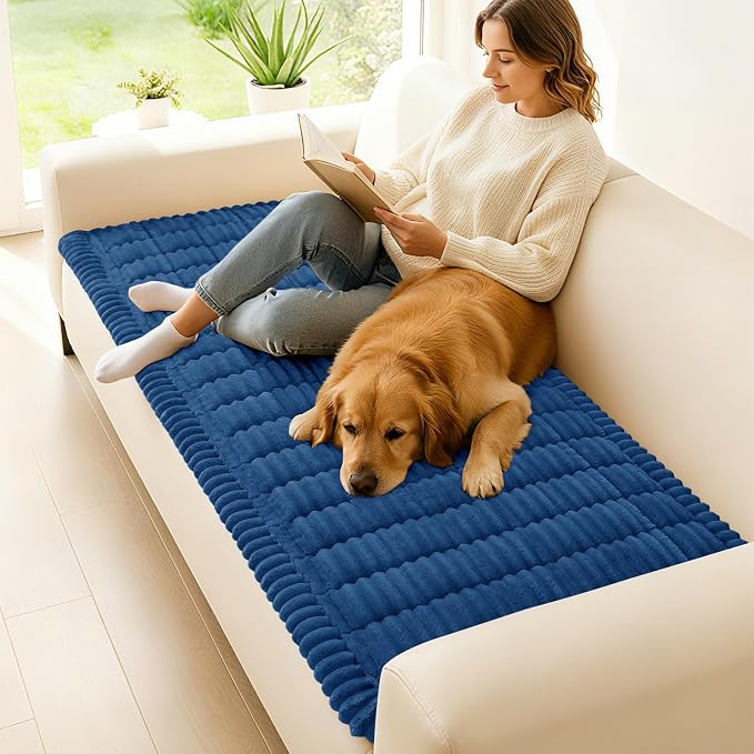hyha Couch Cover for Dogs Washable, Non Slip Thick Flannel Sofa Protector, Pet Friendly Plush Furniture Cover for Sectional Sofa & Loveseat (Navy Blue, 27.6" x 70.9")