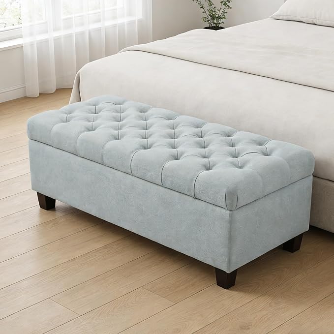 Chifee & Vingol 50" Ottoman with Storage Oversized End of Bed Storage Bench Upholstered Benches for Entryway, Living Room, Bedroom-Light Blue
