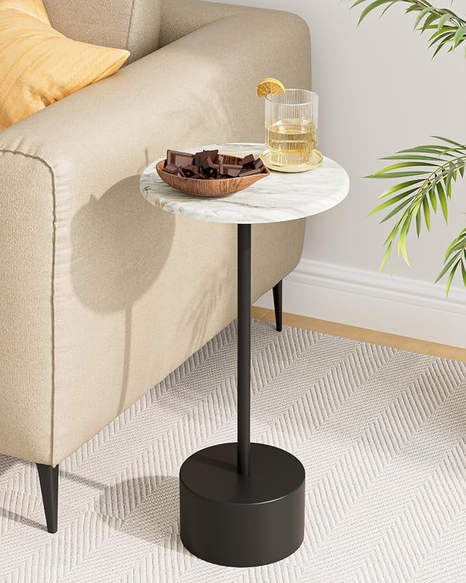 Black Drink Table Pedestal, Round Side Table, Drink Tables for Small Spaces, Pedestal End Table, Small Pedestal Table