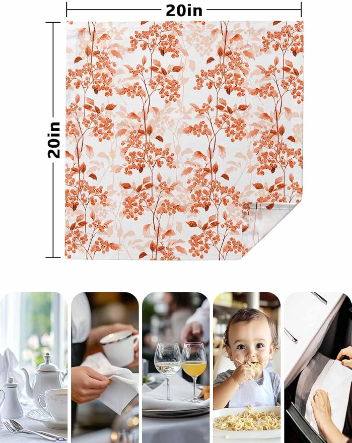 Orange Wildflower Cloth Napkins Set of 6 - Washable Dinner Napkins Reusable Table Napkins for Home Party Weeding Dining Table Setting Decoration,Oversized 20"x20" Flower Floral Botanical Spring Summer