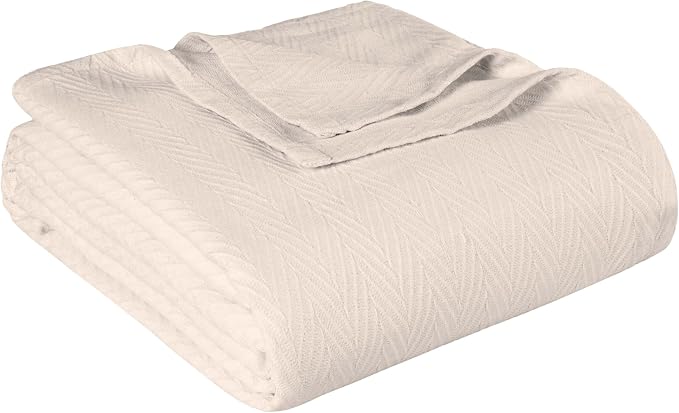 Superior Metro 100% Cotton Blanket, Perfect for Bedroom, Living Room, Couch, Picnics, Travel, Beach, or Camping, Comfy Blanket, Bedroom Decor, Essentials, Zig-Zag Cover for Bed, Full/Queen, Ivory
