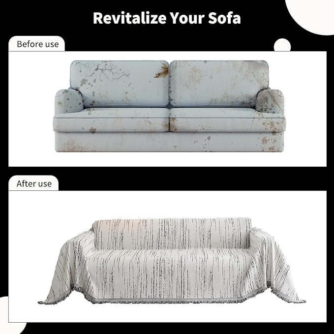 WEYOND Chenille Couch Cover Pet Friendly, Sofa Cover Washable, Reversible Sofa Slipcover for Sectional Sofa, Loveseat, 2 or 3 Cushion Couch, Corner Sofa, Futon Cover (71" X 118", White)