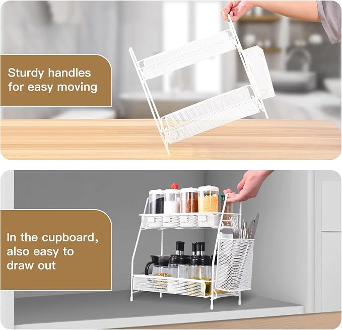 Bathroom Countertop Organizer with Basket, 2-Tier Bathroom Tray for Countertop Storage Shelf, Vanity Organizer and Storage Kitchen Counter Organizers Spice Rack(White)
