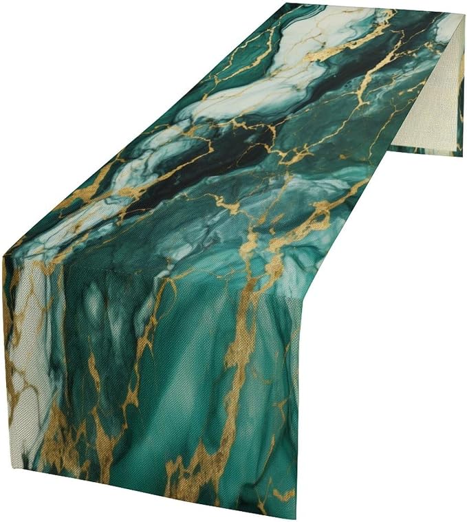 Marble Table Runner,Modern Luxury Abstract Art Teal Marble Texture Pattern Table Runner for Coffee Table Dining Room Table Bedroom Party Holiday Decor 13x120inch