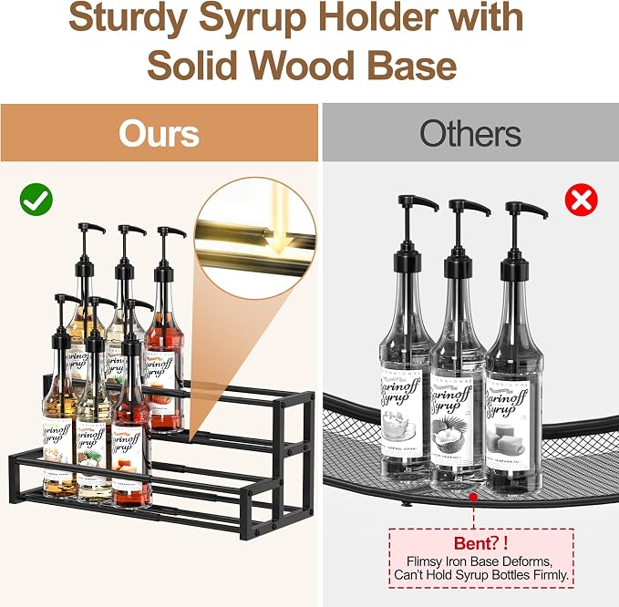 Expandable Coffee Syrup Organizer, Heavy Duty Syrup Rack Enlarged 6-12 Bottles Syrup Stand for Coffee Bar Accessories, Width Adjustable Space-Saving Storage Coffee Rack for Syrup, Wine