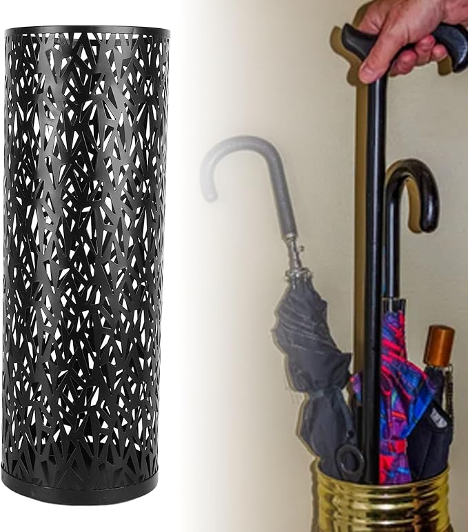 Umbrella Stand Rack for Entryway, Metal Hollowed Freestanding Umbrella Holder, Rain Collection Umbrella Organizer Bin for Can Walking Stick, Home Office Decor, Large