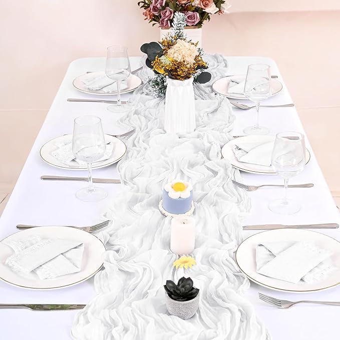 36 Pack White Handmade Cloth Napkins 16 x 16 Inch Cotton Linen Napkins with Fringe, Washable and Reusable Napkins, Soft Rustic Boho Fringe Cloth Napkins for Dinners, Parties, Wedding
