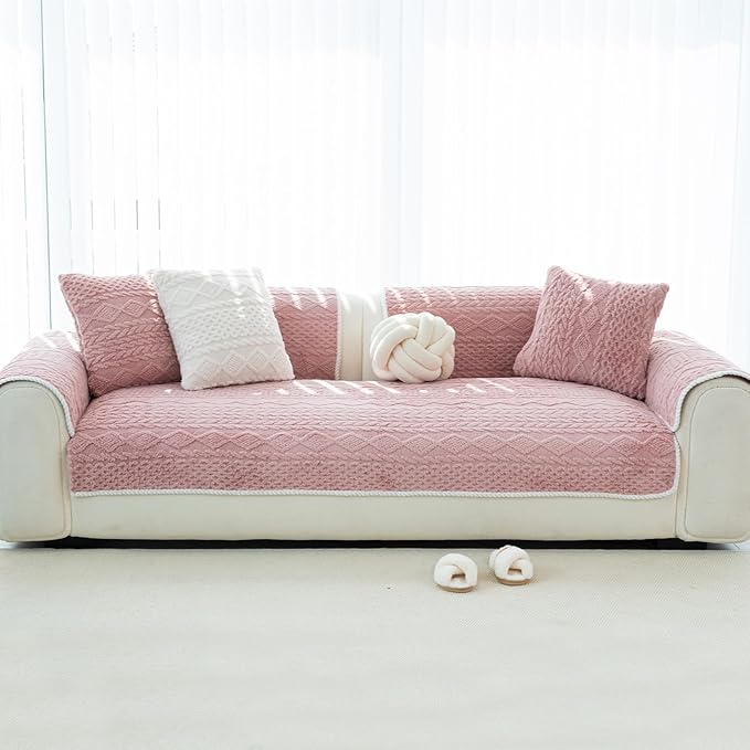 Plush Warm Couch Covers, Sectional Couch Cover Washable, Funny Fuzzy Pet Couchs Covers for Sofa, Non-Slip Couchs Protector for Dogs, Cozy Sofa Cover for Pet & Kid (1PC, Pink, 36"×36")