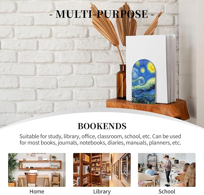 Ouqiuwa Starry Wood Book Ends L-Shaped for Shelf Holders 2 Pcs, Sky Style Book Organizers 3.1 * 5.1in Decorative for Home Office Library