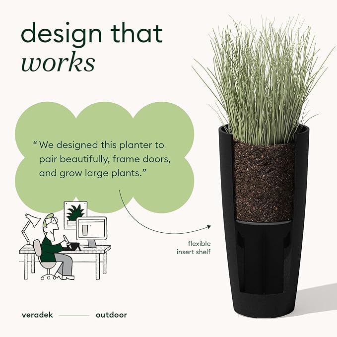 Veradek Mason Series Vega Planter - Round Tall Planter for Indoor or Outdoor Porch/Patio | Made from Plastic-Stone Composite with Drainage Holes | Modern Décor for, Flowers, Interior Plants