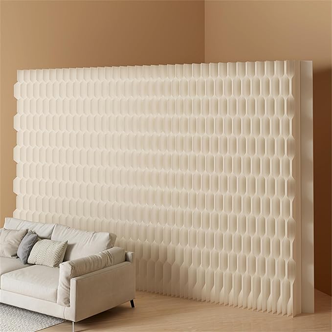Double Sided Room Divider, Folding Privacy Screen with 2 Different Patterns, Retractable Decorative Paper Partition Wall for Salon Home Studio Office Rest Area