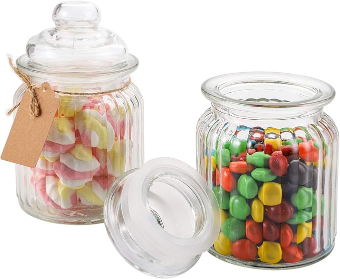 TOPZEA 12 Pack Glass Favor Jars with Airtight Lids, 8 oz Clear Apothecary Jar Decorative Vintage Kitchen Storage Canister for Cookie, Candy, Sugar, Spice, Wedding Easter Favor, Candle, Vertical Ribbed