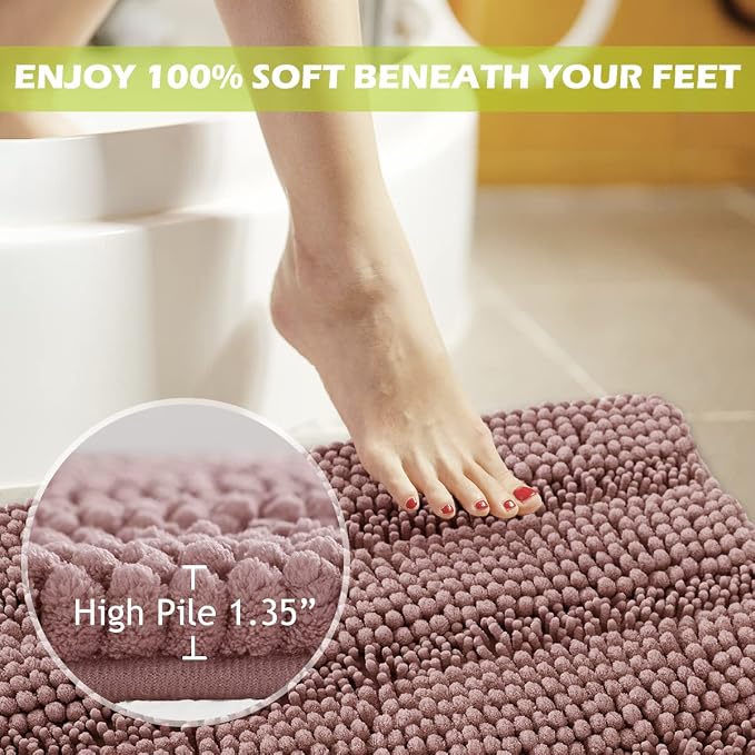 KGORGE Non Skid Bathroom Rugs - Water Absorbent Mats for Bathroom Toilet Shower Easy Wash Ultra Soft Quick Dry Carpet, Light Purple, 47" W x 17" L, 1Pc