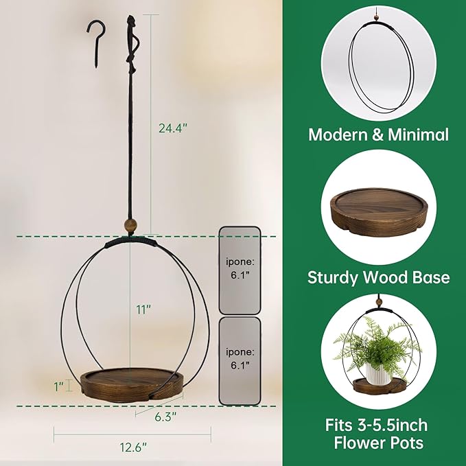 hismocal Hanging Planters for Indoor Plants,Plant Hanger with Sturdy Wood Base,Modern Boho Macrame Plant Hanger,Wall Ceiling Window Stands(Plants/Pots Not Included) (2 Pack-Circle)