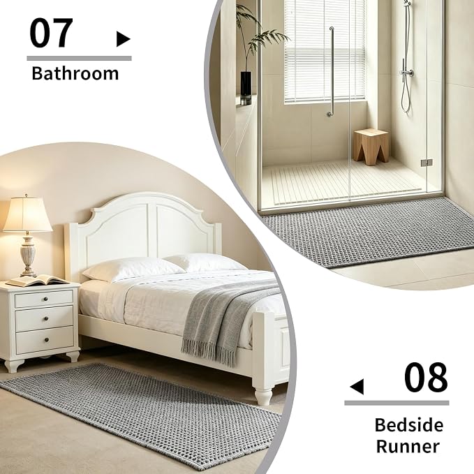 Disolla Waffle Bath Mat, Non Slip Absorbent Bathroom Runner Rug, Washable Quick Dry Ultra Soft Long Bathroom Floor Mat, Large Dark Grey & White Bath Rug for Tub Shower, 24''x59''