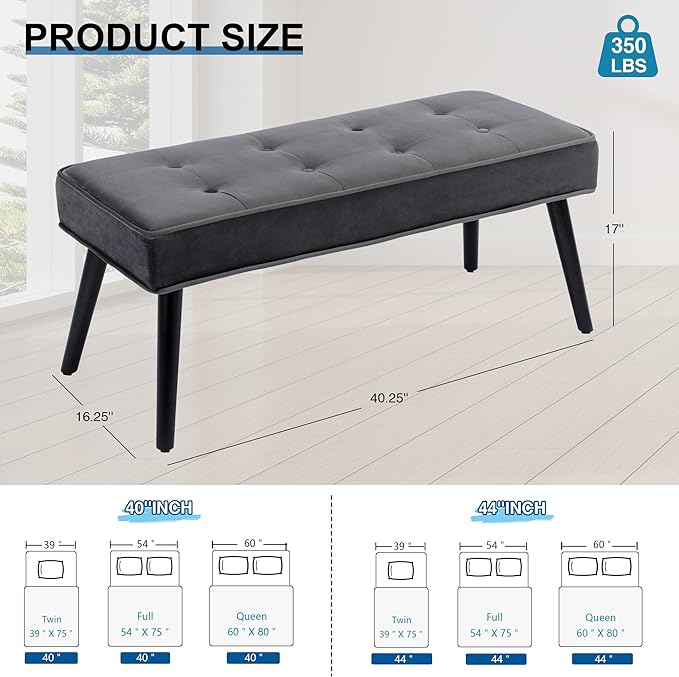 40'' Upholstered Bench, Entryway Ottoman with Wooden Legs for Living Room, End of Bed Bench
