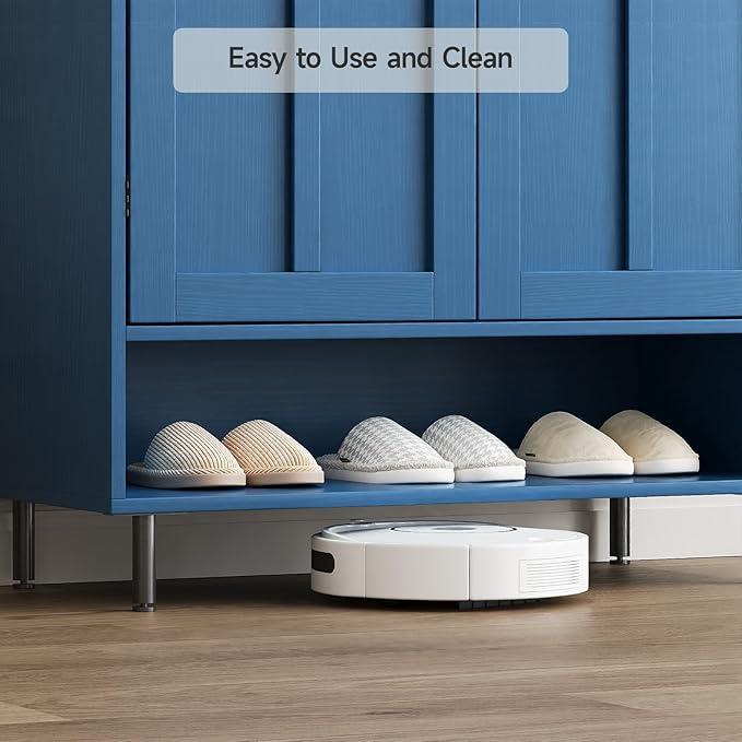 ComfyCorner Blue 7+1 Tier Farmhouse Shoe Storage Cabinet - 45" Tall Entryway Organizer with Cross Molding Doors, 3 Adjustable Shelves & Metal Legs, Shoe Rack for Front Door Entrance