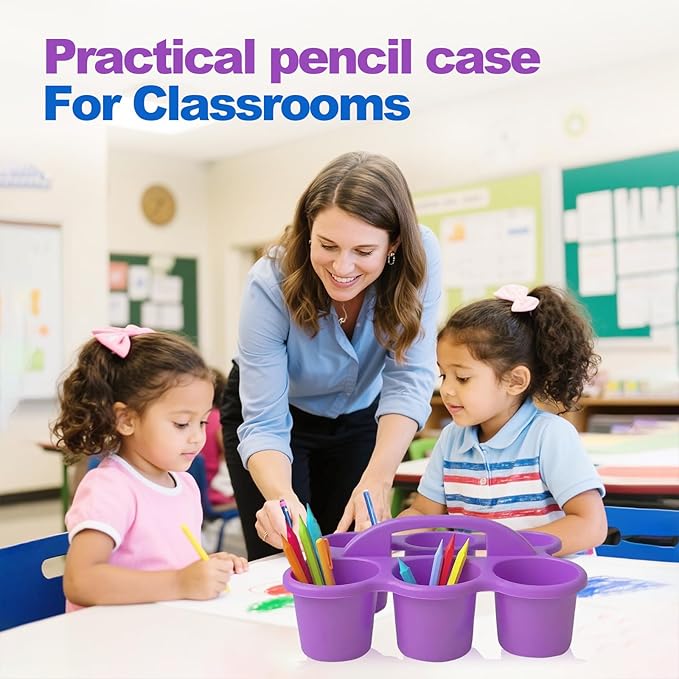 6-Cup Classroom Storage Caddy with Handles ,Art Supplies Stackable Storage Bins for Table, Office School Durable Easy-Clean Plastic Multiple Colors (Set of 6)