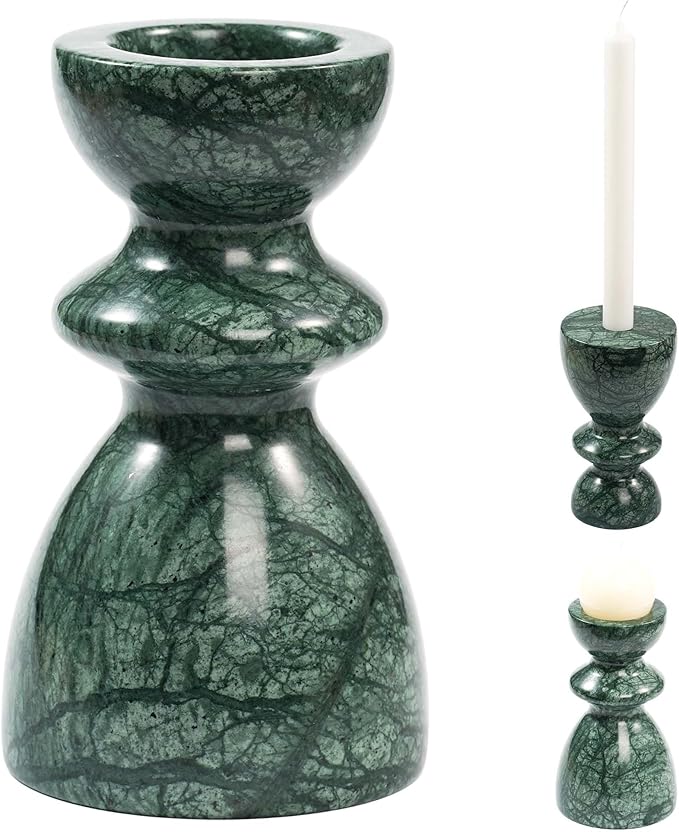 Green Marble Candlestick Holders - Stone Candle Sticks Holder Decor, Decorative Modern Candle Stands Multi-Purpose for Taper/Pillar/Tealight/Scented Candles