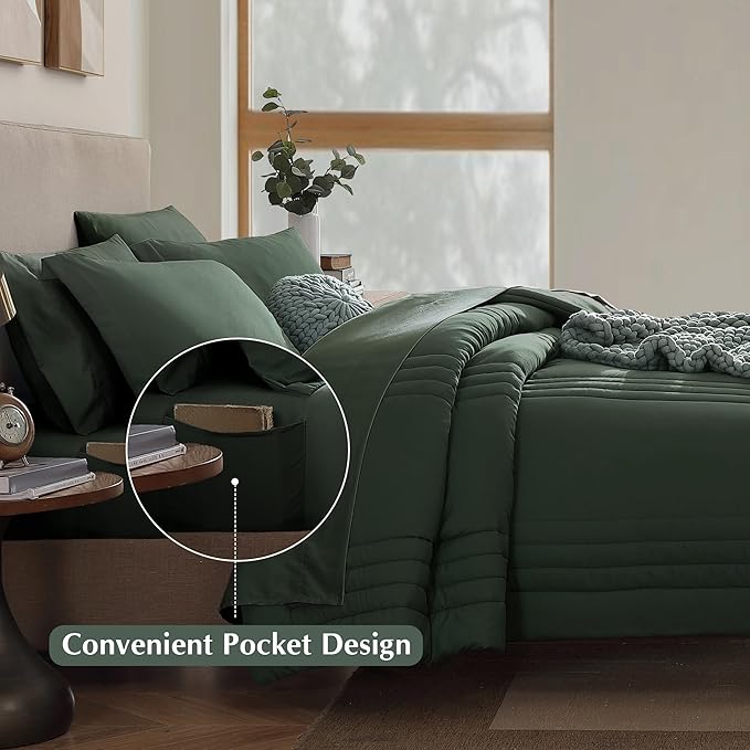 Monbix California King Size Comforter Set - 7 Pieces Bed in a Bag California King, Deep Forest Bedding Sets with Comforter, All Seasons Bed Set with Sheets, Pillowcases & Shams