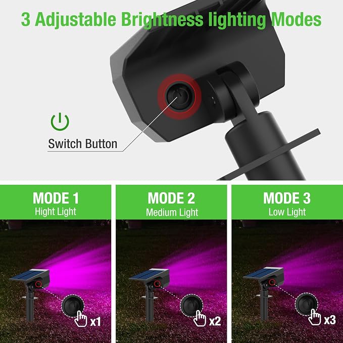 nipify 4 Pack Solar Spot Lights Outdoor, Solar Powered Waterproof Spotlight, Landscape Lighting for Outside Yard Garden Pathway,Purple