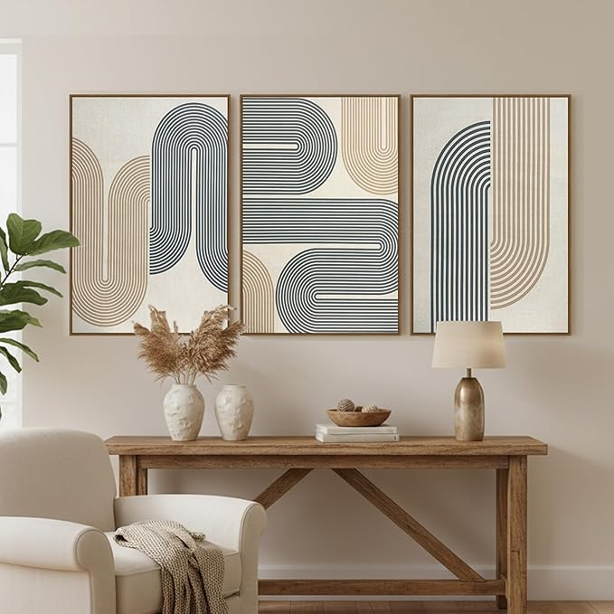 SAFERRYHOME Boho Abstract Textured Wall Art, 3D Neutral Fabric Wall Decor Framed Prints, Large Modern Minimalist Earth Tone Artwork, Black Brown Linen Painting for Home, Office, Living Room, 24"x36"x3