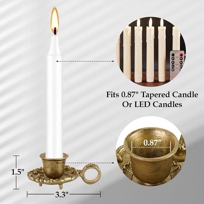 NIKKY HOME Gold Taper Candle Holders Set of 2, Vintage Metal Candlestick for Table Centerpieces, Wedding, Mantel Decor, Housewarming Gift