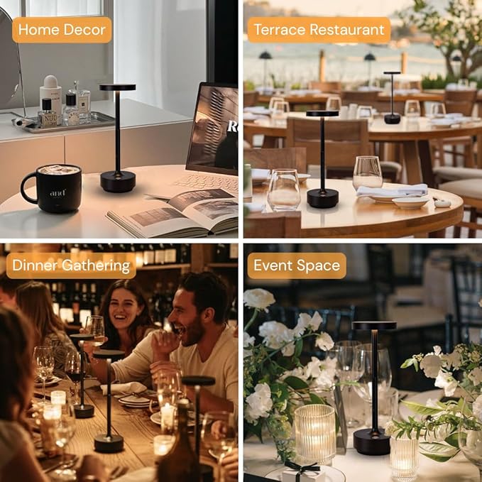 2-Pack Cordless Table Lamp Rechargeable, 5000mAh Battery Operated LED, Touch 3-Color Stepless Dimming, IP54 Waterproof Wireless Lamp for Bedroom Dining Restaurant Patio Outdoor – Black