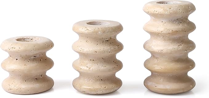 Vixdonos Natural Stone Candle Holder Set of 3 Taper Candle Candlestick Mantle Candle Stand for Home Decor,Wedding,Party and Table Centerpieces(White)