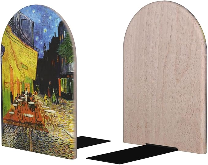 Cafe Terrace 2 Piece Decorative Bookends 6.7x4.2 in, Night Scene Book Ends for Home Office Library Shelves Decor Room Kitchen Desktop