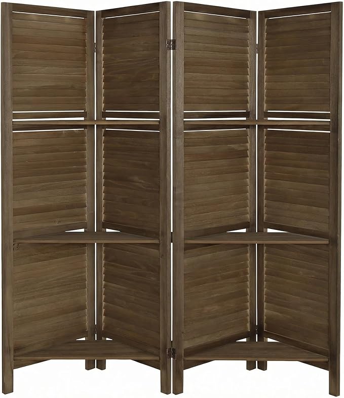 Bluecat 4 Panel Folding Room Divider with Shelves, Portable Lightweight Privacy Screen for Bedroom Home Office, No Assembly Required, Dark Brown